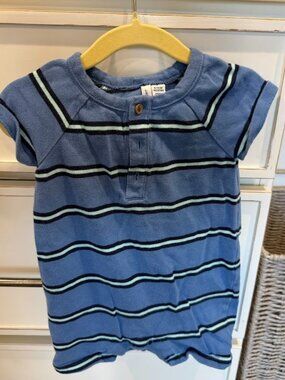 Janie & Jack Blue Striped Shortall | Size 6-12M